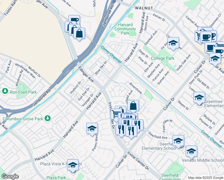 map of restaurants, bars, coffee shops, grocery stores, and more near 364 Deerfield Avenue in Irvine