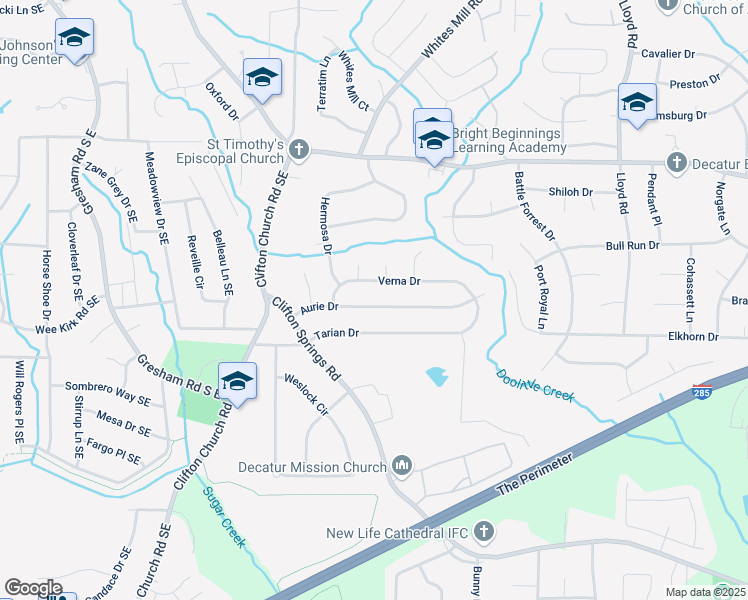 map of restaurants, bars, coffee shops, grocery stores, and more near 2307 Aurie Drive in Decatur