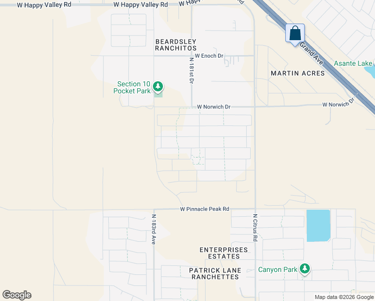 map of restaurants, bars, coffee shops, grocery stores, and more near 18177 West Soft Wind Drive in Surprise