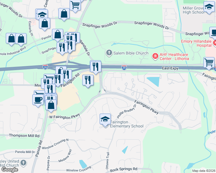 map of restaurants, bars, coffee shops, grocery stores, and more near in Stonecrest