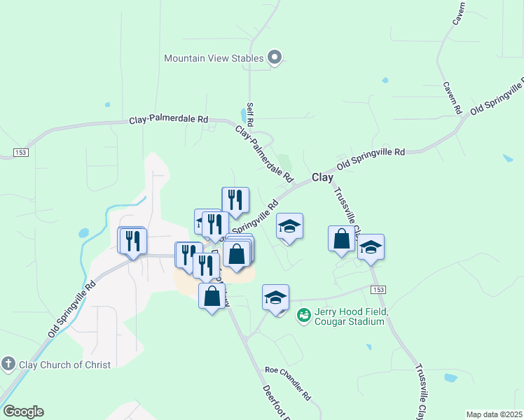 map of restaurants, bars, coffee shops, grocery stores, and more near 6800 Green Acre Circle in Pinson