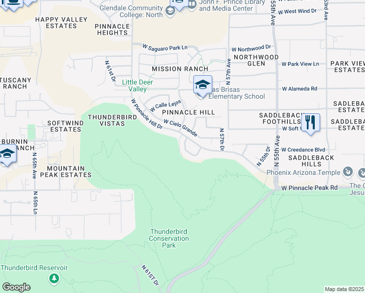 map of restaurants, bars, coffee shops, grocery stores, and more near 23610 North 58th Drive in Glendale