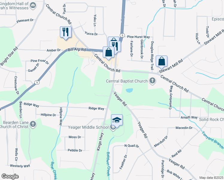 map of restaurants, bars, coffee shops, grocery stores, and more near Kings Highway in Douglasville