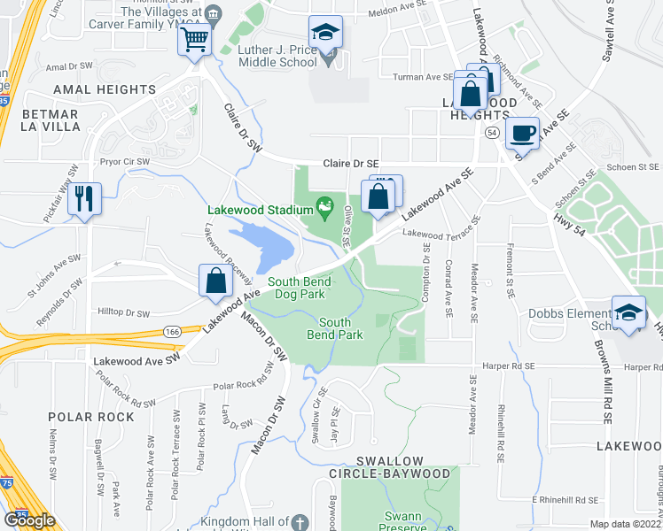 map of restaurants, bars, coffee shops, grocery stores, and more near 1885 Lakewood Avenue in Atlanta
