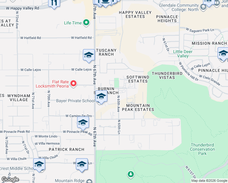 map of restaurants, bars, coffee shops, grocery stores, and more near 6503 West Avenida Del Sol in Glendale