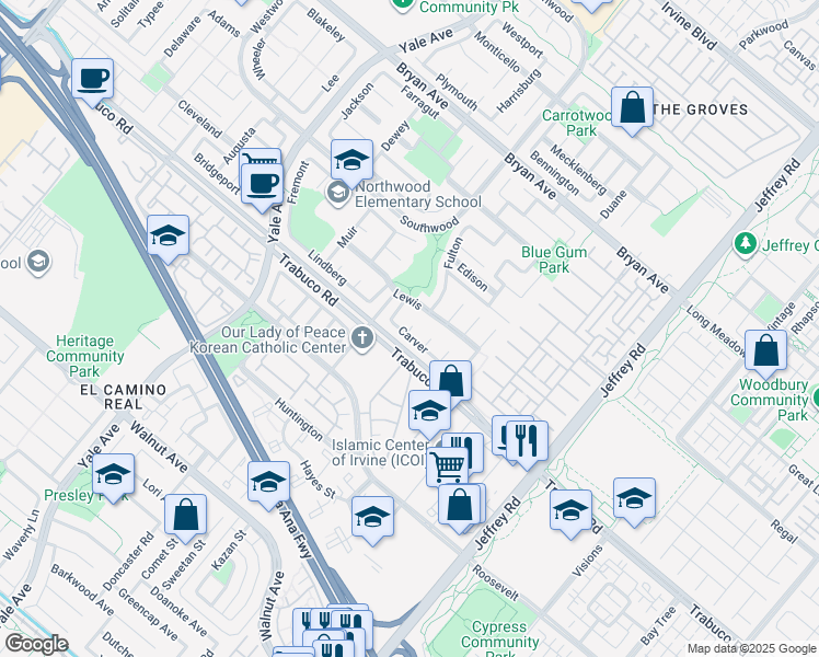 map of restaurants, bars, coffee shops, grocery stores, and more near 1 Salk in Irvine