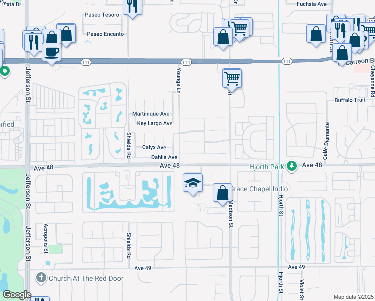 map of restaurants, bars, coffee shops, grocery stores, and more near 80726 Diamondback Trail in Indio