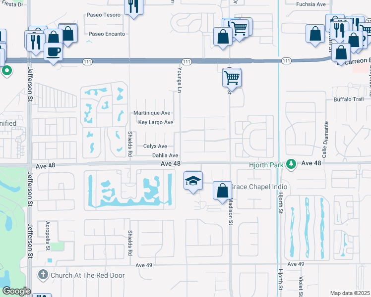 map of restaurants, bars, coffee shops, grocery stores, and more near 80722 Diamondback Trail in Indio