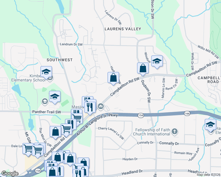 map of restaurants, bars, coffee shops, grocery stores, and more near 2805 Campbellton Road Southwest in Atlanta