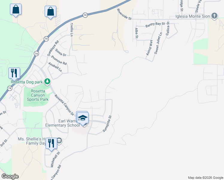 map of restaurants, bars, coffee shops, grocery stores, and more near 40112 Oregold Court in Lake Elsinore