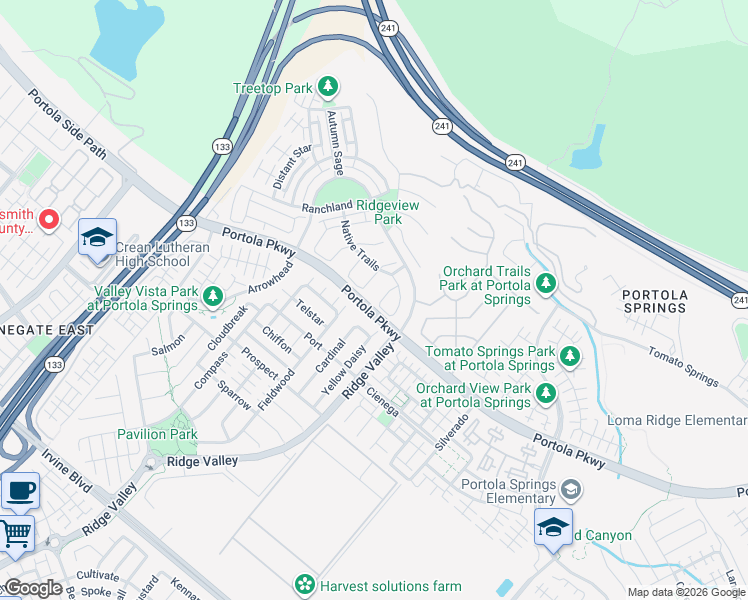 map of restaurants, bars, coffee shops, grocery stores, and more near 105 Cardinal in Irvine
