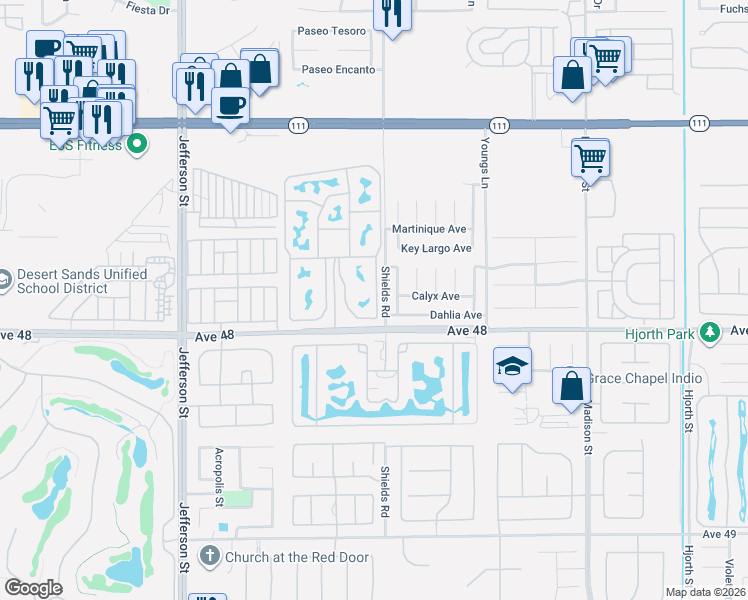 map of restaurants, bars, coffee shops, grocery stores, and more near 80394 Avenue 48 in Indio