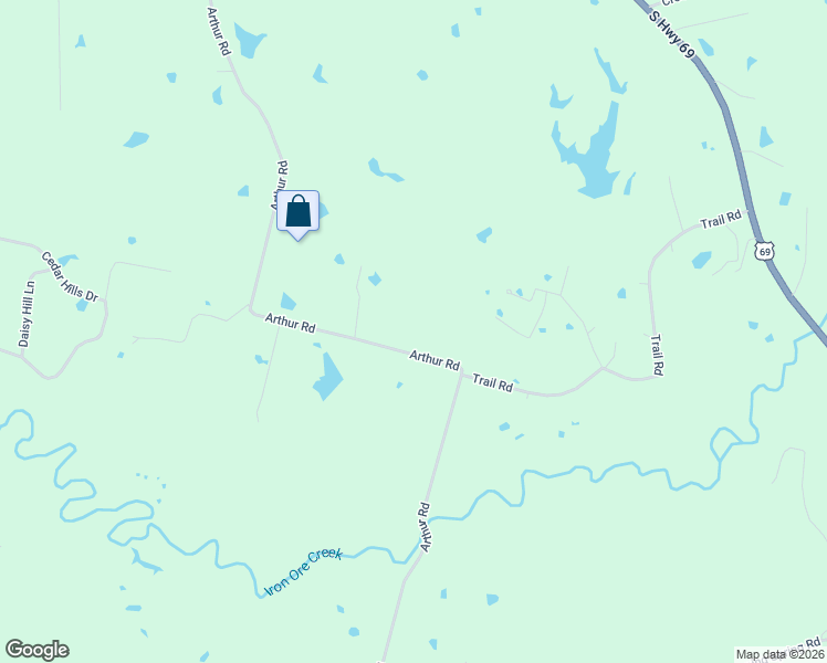 map of restaurants, bars, coffee shops, grocery stores, and more near 1874 Arthur Road in Denison