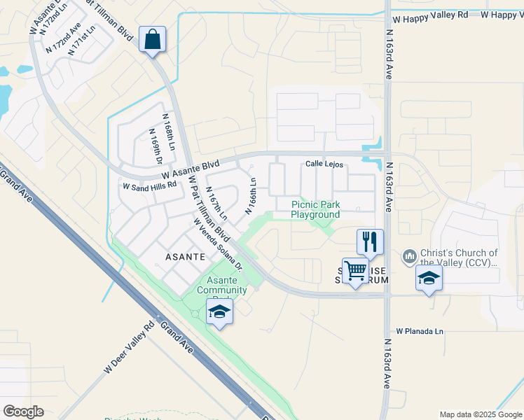 map of restaurants, bars, coffee shops, grocery stores, and more near 16644 West Soft Wind Drive in Surprise