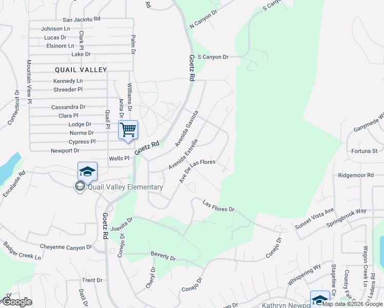 map of restaurants, bars, coffee shops, grocery stores, and more near 28950 Avenue De Las Flores in Canyon Lake