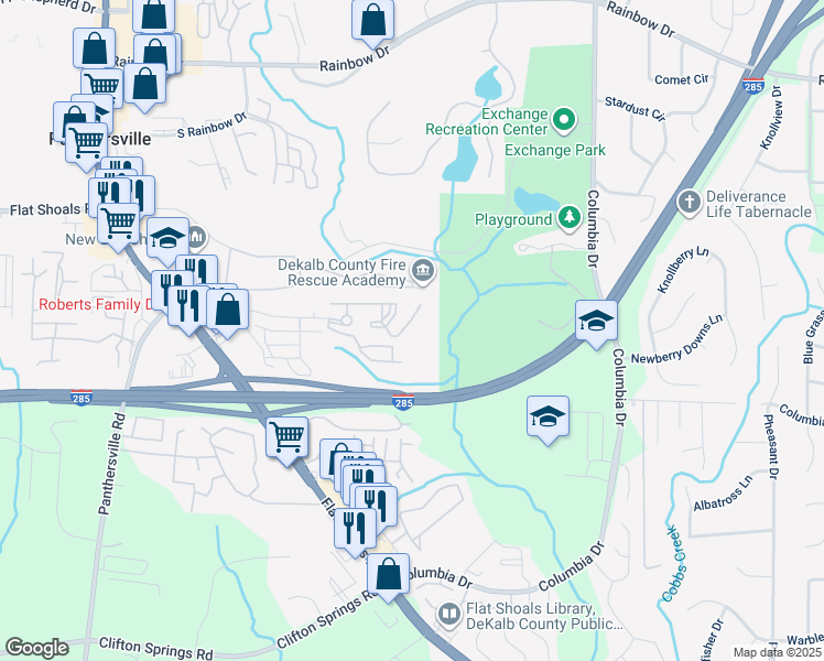 map of restaurants, bars, coffee shops, grocery stores, and more near 3100 Lumby Drive in Decatur