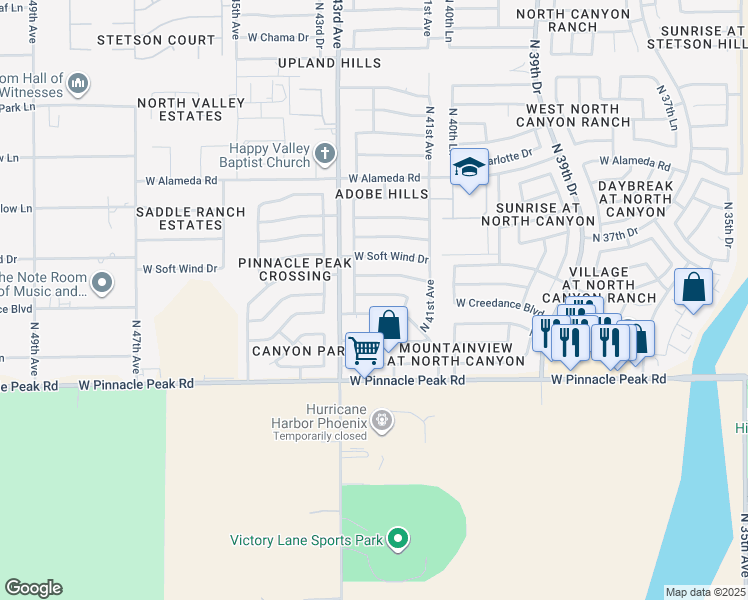map of restaurants, bars, coffee shops, grocery stores, and more near 4219 West Creedance Boulevard in Glendale