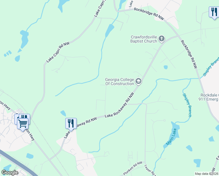 map of restaurants, bars, coffee shops, grocery stores, and more near 2135 Julien Overlook in Conyers