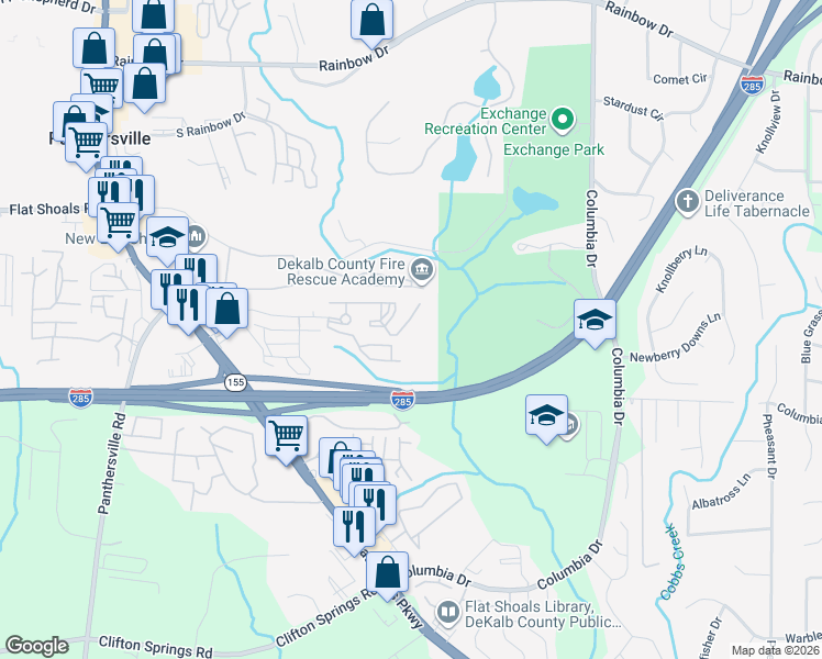 map of restaurants, bars, coffee shops, grocery stores, and more near 3102 Lumby Drive in Decatur