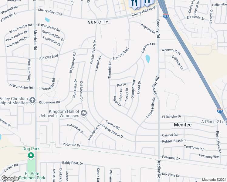 map of restaurants, bars, coffee shops, grocery stores, and more near 28891 Hogan Drive in Menifee