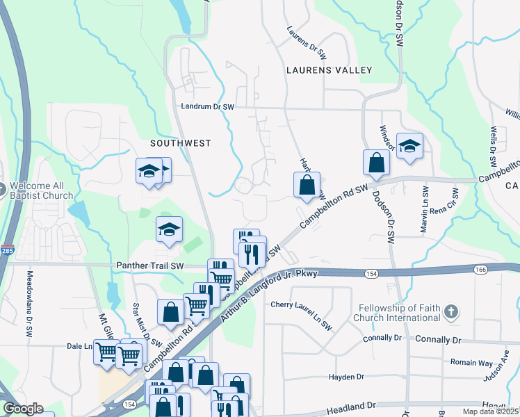 map of restaurants, bars, coffee shops, grocery stores, and more near 2909 Campbellton Road Southwest in Atlanta