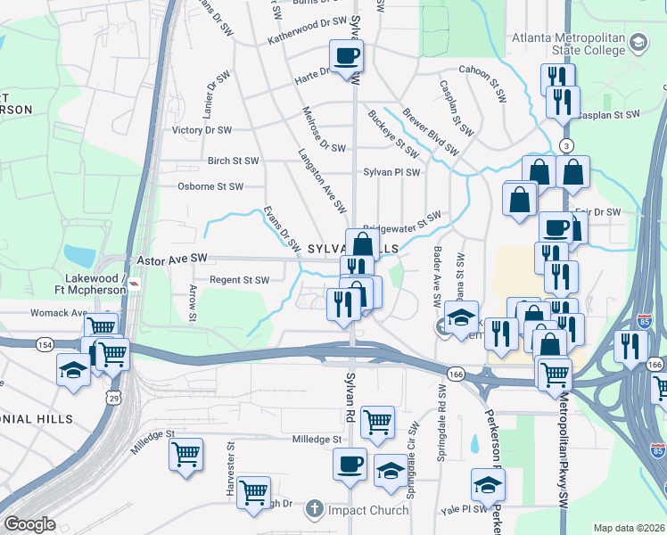 map of restaurants, bars, coffee shops, grocery stores, and more near 930 Astor Avenue Southwest in Atlanta