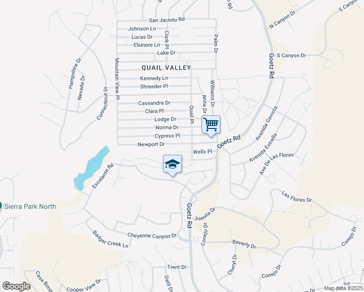 map of restaurants, bars, coffee shops, grocery stores, and more near 23811 Newport Drive in Menifee
