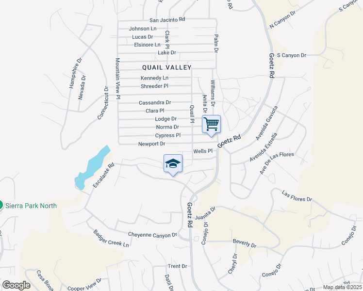 map of restaurants, bars, coffee shops, grocery stores, and more near 23807 Newport Drive in Canyon Lake