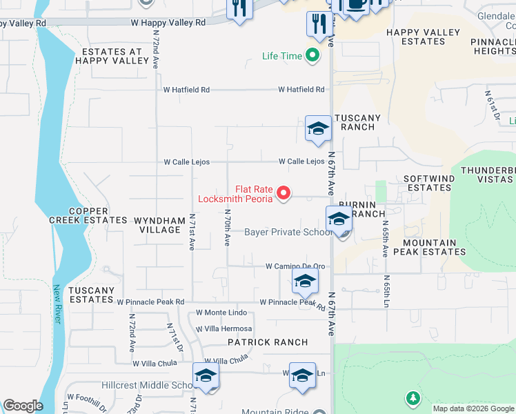 map of restaurants, bars, coffee shops, grocery stores, and more near 6888 West Avenida Del Sol in Peoria