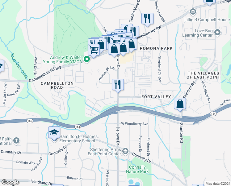 map of restaurants, bars, coffee shops, grocery stores, and more near 1983 Delowe Drive in Atlanta