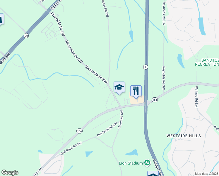 map of restaurants, bars, coffee shops, grocery stores, and more near Riverside Drive Southwest in Atlanta