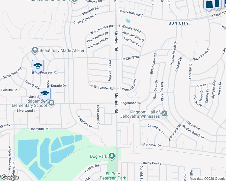 map of restaurants, bars, coffee shops, grocery stores, and more near 28941 Murrieta Road in Menifee