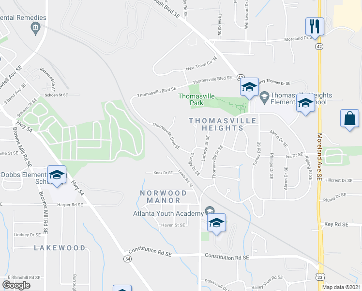 map of restaurants, bars, coffee shops, grocery stores, and more near 872 Grange Court Southeast in Atlanta