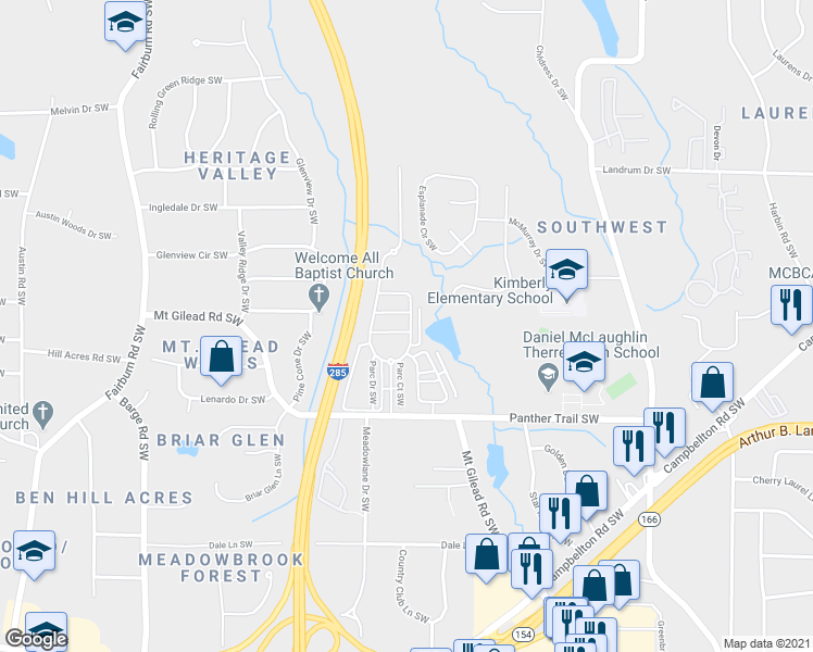 map of restaurants, bars, coffee shops, grocery stores, and more near 3107 Tylerton Drive Southwest in Atlanta