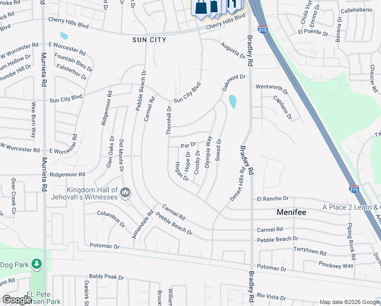 map of restaurants, bars, coffee shops, grocery stores, and more near 28880 Hope Drive in Menifee
