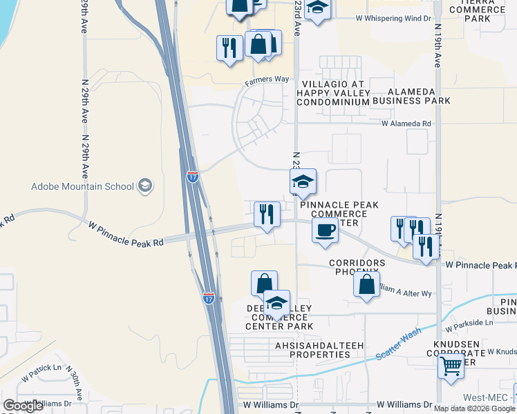 map of restaurants, bars, coffee shops, grocery stores, and more near 23700 North 23rd Avenue in Phoenix