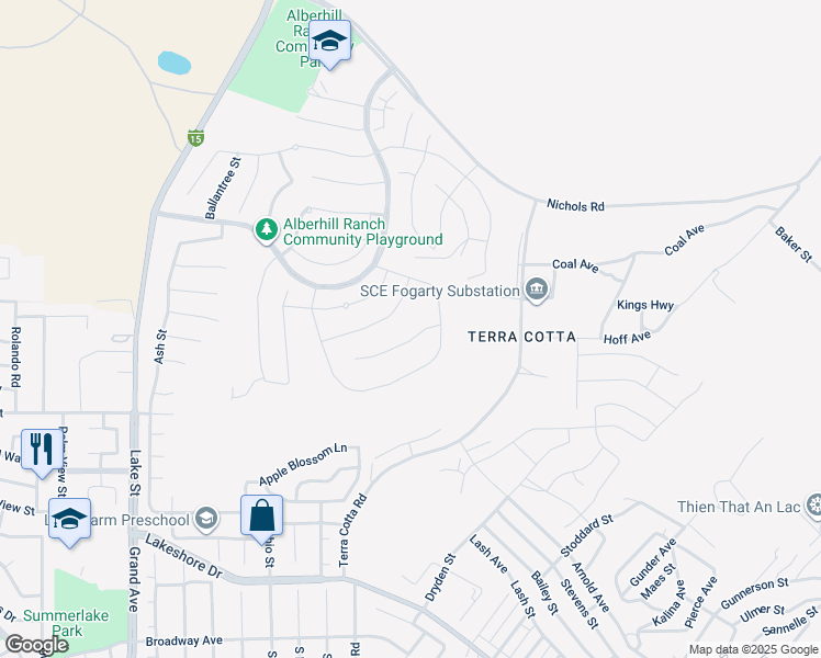 map of restaurants, bars, coffee shops, grocery stores, and more near 4074 Madonna Circle in Lake Elsinore