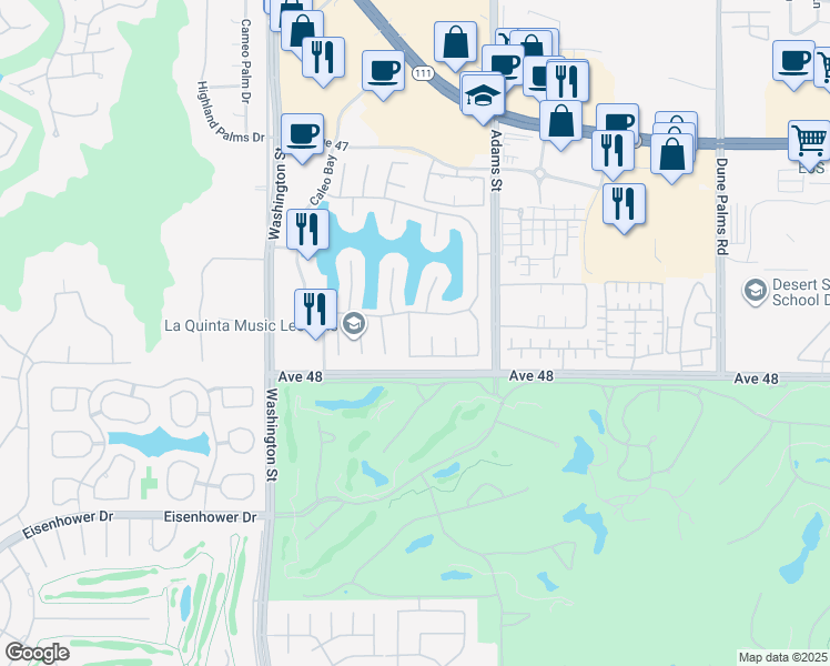 map of restaurants, bars, coffee shops, grocery stores, and more near 47850 Vía Trieste in La Quinta