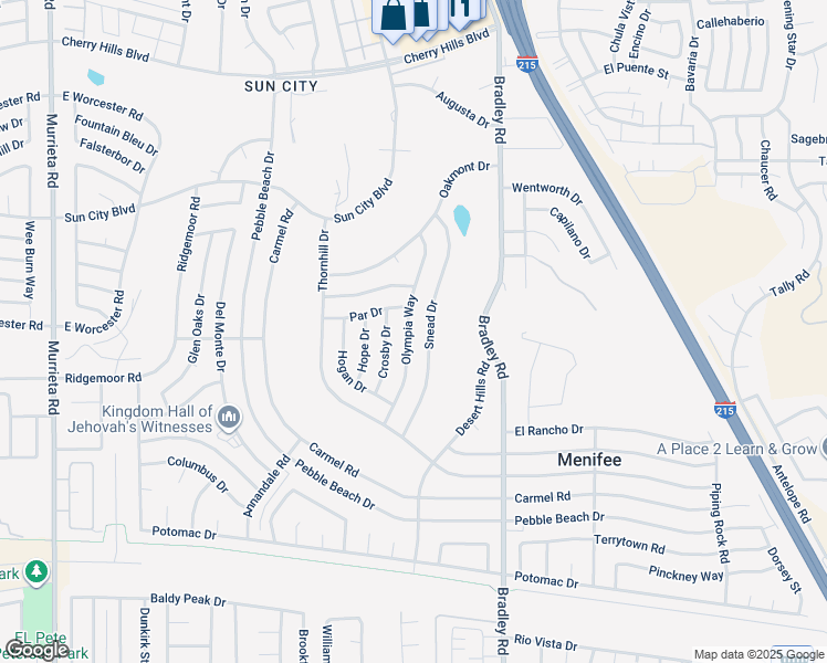 map of restaurants, bars, coffee shops, grocery stores, and more near 28890 Olympia Way in Menifee
