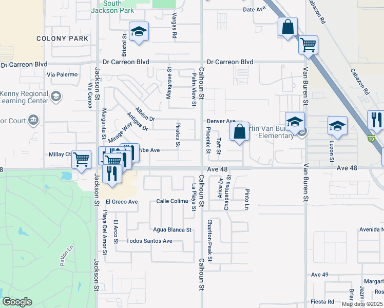 map of restaurants, bars, coffee shops, grocery stores, and more near 83459 Caribe Avenue in Indio