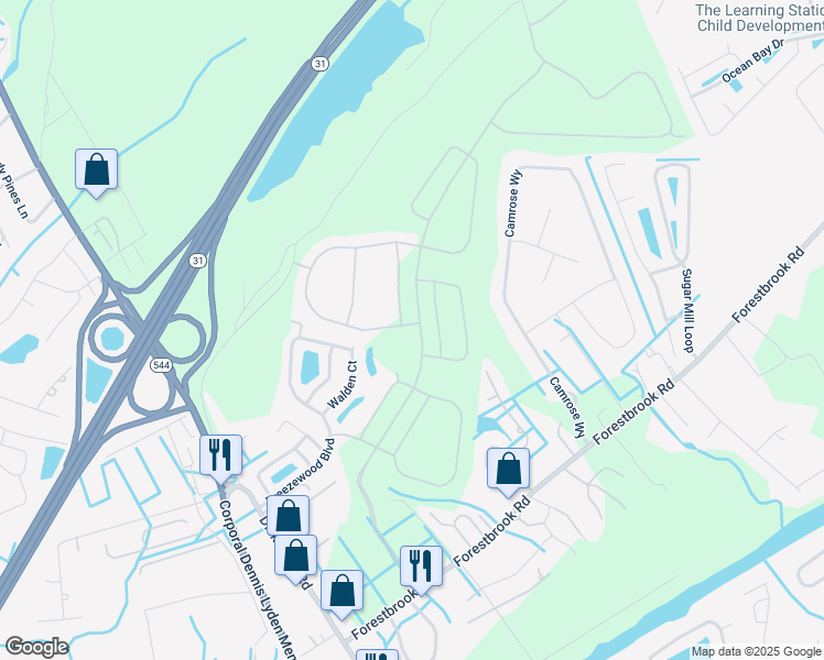 map of restaurants, bars, coffee shops, grocery stores, and more near 7018 Walden Court in Myrtle Beach