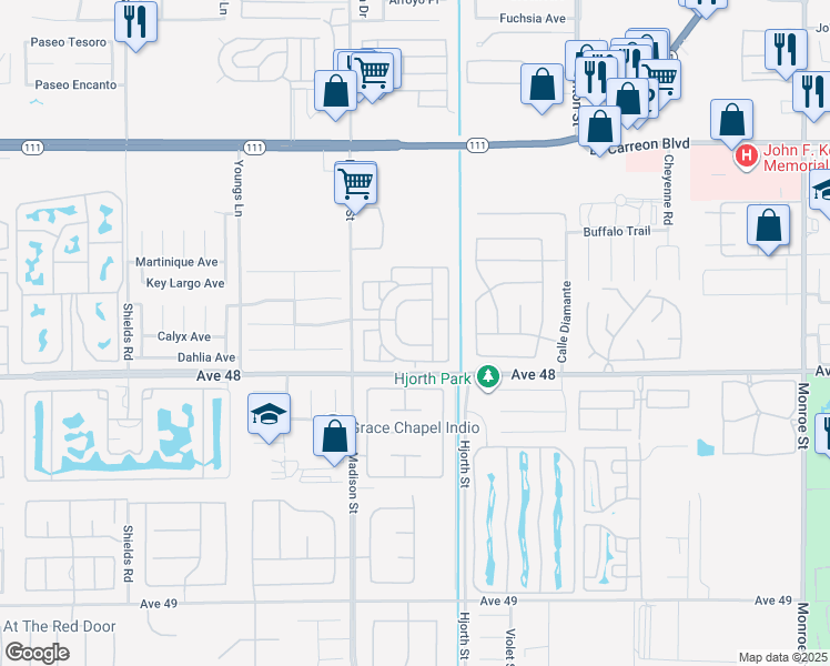 map of restaurants, bars, coffee shops, grocery stores, and more near 47800 Madison Street in Indio