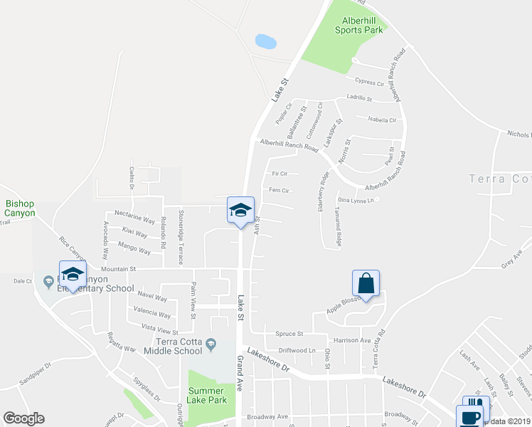 map of restaurants, bars, coffee shops, grocery stores, and more near 3312 Banyon Circle in Lake Elsinore