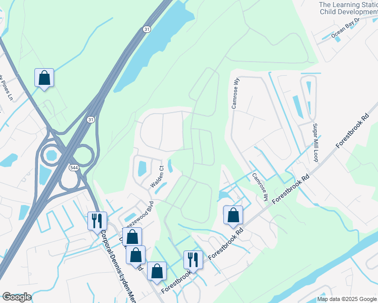 map of restaurants, bars, coffee shops, grocery stores, and more near 7018 Walden Court in Myrtle Beach