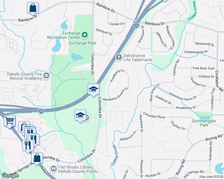 map of restaurants, bars, coffee shops, grocery stores, and more near 2873 Knollberry Lane in Decatur