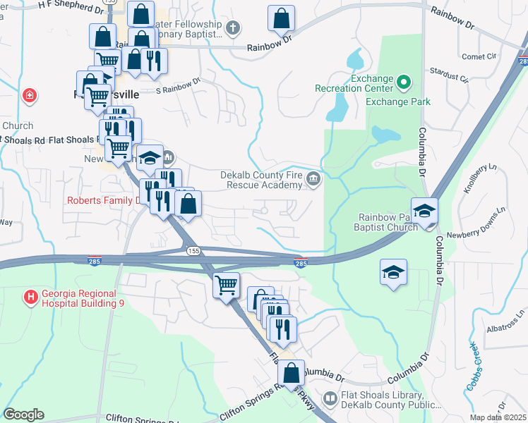 map of restaurants, bars, coffee shops, grocery stores, and more near 3110 Lumby Drive in Decatur