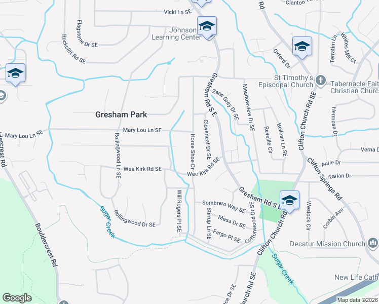map of restaurants, bars, coffee shops, grocery stores, and more near 2895 Horse Shoe Drive in Atlanta