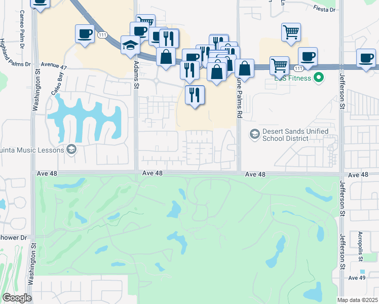map of restaurants, bars, coffee shops, grocery stores, and more near 47788 Dancing Butterfly in La Quinta
