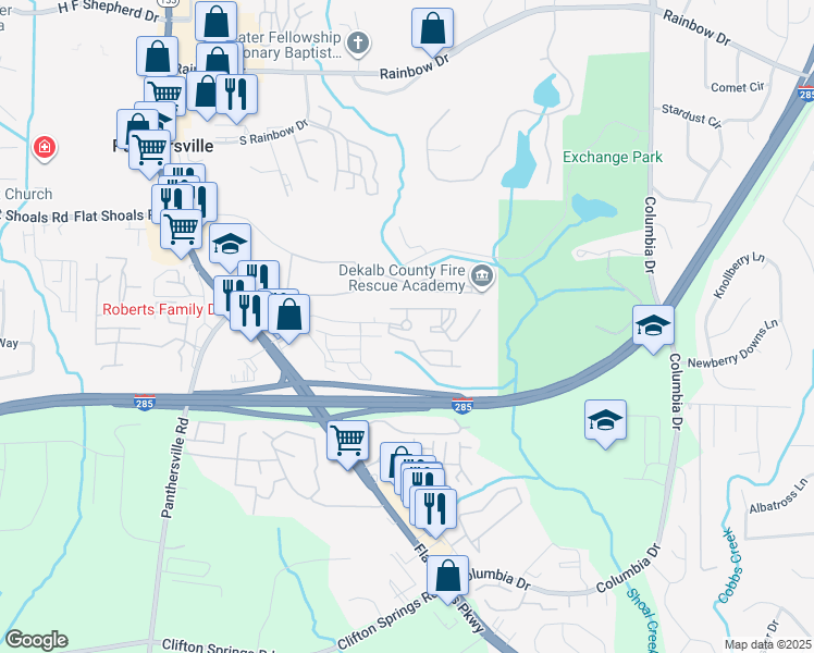 map of restaurants, bars, coffee shops, grocery stores, and more near 3100 Lumby Drive in Decatur