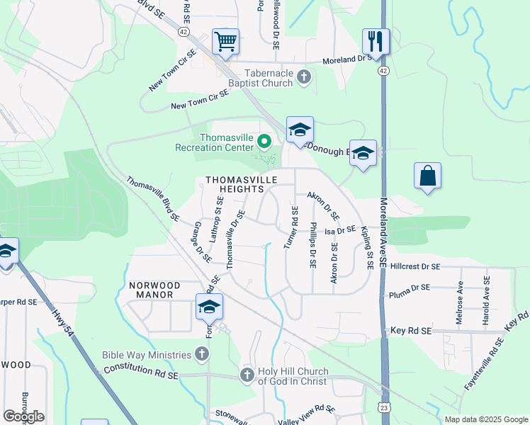 map of restaurants, bars, coffee shops, grocery stores, and more near 1888 Goddard Street Southeast in Atlanta